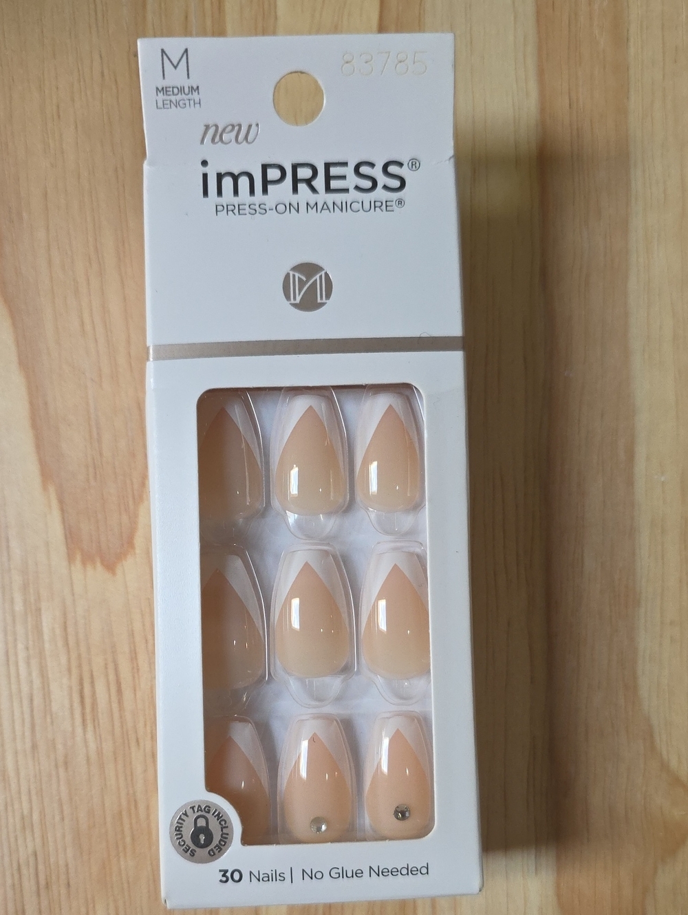 imPRESS Beige Almond Press-On Nails with White Accent Nwot